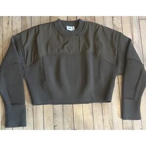 H&M Studio Crop Sweater Womens M Dark Green Ribbed Knit Nylon NWT See Photos